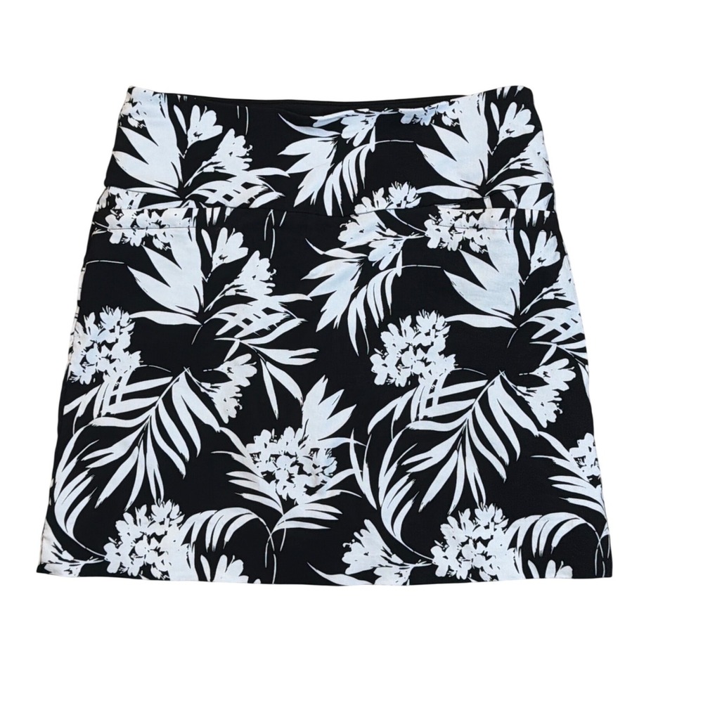 SC & CO Womens Tropical Floral Print Golf Tennis Skort Black White Active Mini‎